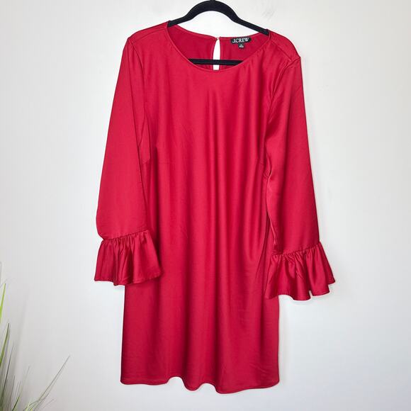 J.Crew Winter Garden Dress in Deep Ruby Size 20 Silky Satin Crepe Ruffles Party - Picture 1 of 8